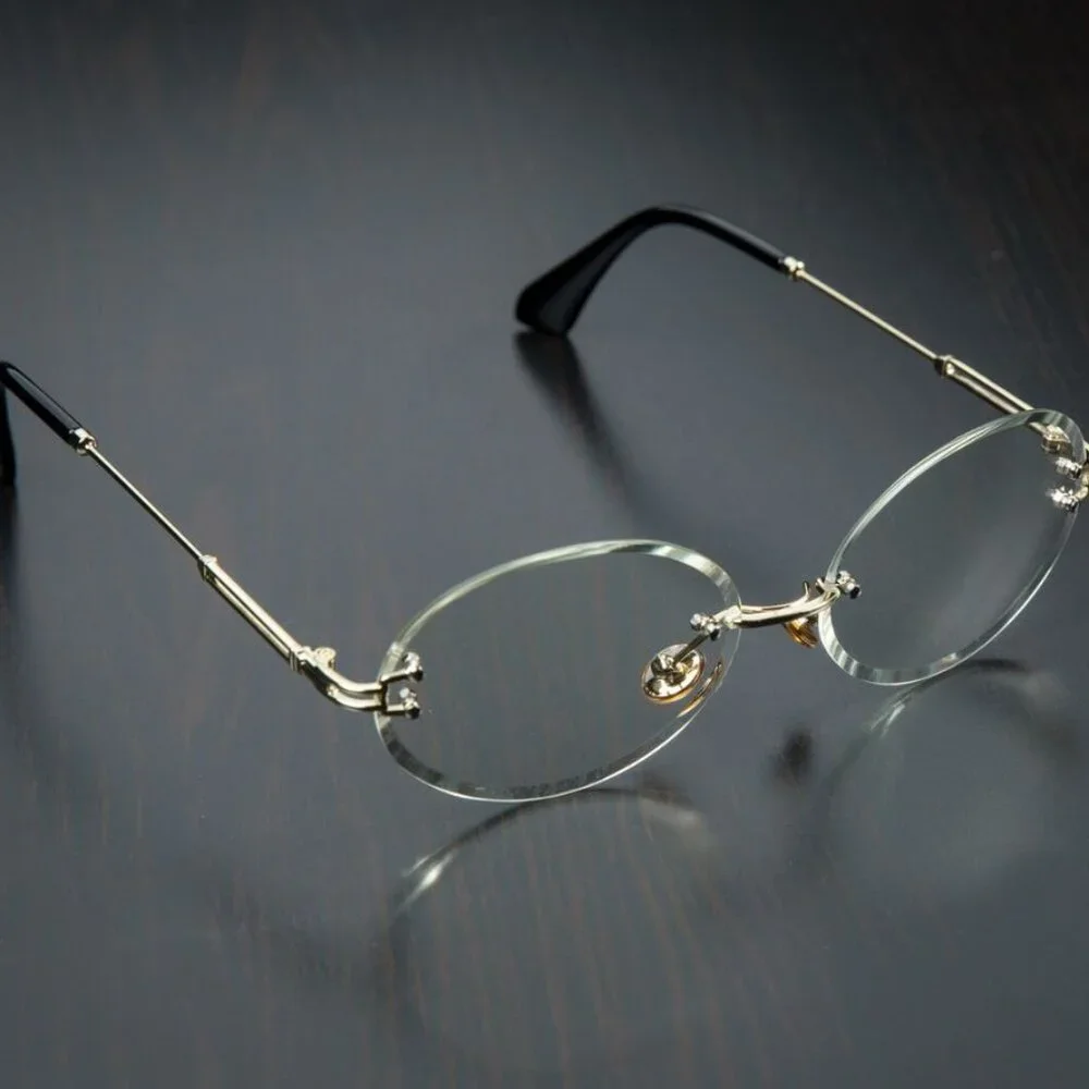 Men Hip Hop Sunglasses Oval Rimless Clear Lens‎ Diamond Cut Migos Quevo Shades